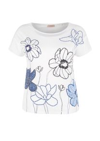 TRIANGLE, Damen Jerseyshirt mit gummiertem Print, Blau / Schwarz / Wei&szlig;
