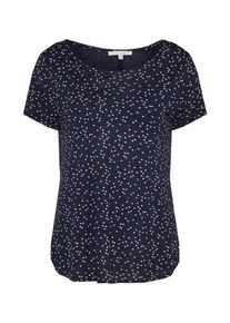 Tom Tailor Denim, Damen Shirt 'Fluent Print', Dunkelblau / Rot / Weiß