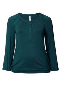 sheego Casual, Damen Langarmshirt mit Knopfleiste, Petrol