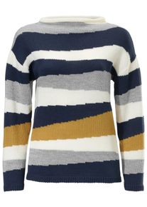 Heine, Damen Jacquardpullover, Blau / Dunkelgelb / Grau / Weiß
