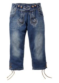 Marjo, Damen Trachtenjeans mit Schn&uuml;rung am Bein, Blau