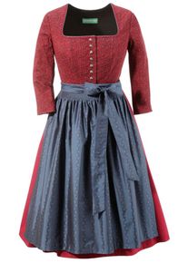Country Line, Damen Dirndl midi mit 3/4 Arm, Taubenblau / Rot