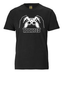 logoshirt, Herren T-Shirt 'ADDICTED', Schwarz / Weiß