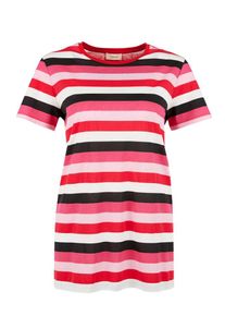 TRIANGLE, Damen T-Shirt mit breiten Blockstreifen, Pink / Knallrot / Schwarz / Weiß