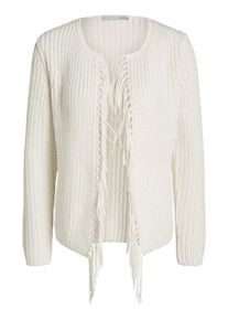 Oui, Damen Strickjacken Grobstrick Perlfangcardigan mit Fransen, Weiß