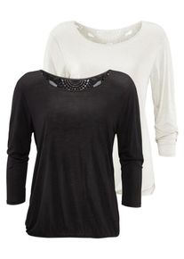 Beach Time, Damen Shirts (2 St&uuml;ck), Schwarz / Wei&szlig;