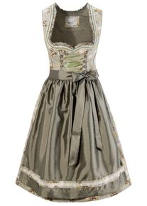 Marjo, Damen Marjo Dirndl kurz mit Satinschürze, Grau / Khaki / Mischfarben