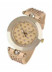 Heine, Damen Armbanduhr mit gesteppter Optik, Beige / Gold