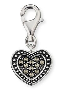 Engelsrufer, Damen Charm-Einhänger 'Herz', Schwarz / Silber