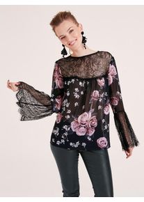 Heine, Damen Spitzenbluse, Ros&eacute; / Schwarz