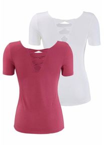 Lascana, Damen T-Shirts, Eosin / Weiß