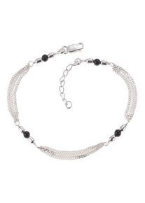 Firetti, Damen Schmuck: Fußkette in mehrreihiger Panzerkettengliederung mit Kristallkugeln, Schwarz / Silber