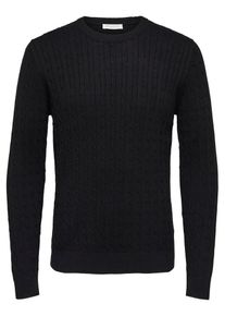 Selected Homme, Herren Strickpullover 'Zopfstrick', Schwarz