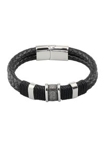 ROYAL-EGO, Herren Lederarmband mit Edelstahlverzierung, Schwarz / Silber