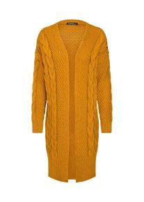 boohoo, Damen Strickjacke 'LONGLINE CABLE KNIT CARDIGAN', Senf