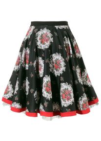 MONDKINI, Damen Trachtenrock mit Rosen-Muster, Rot / Schwarz / Weiß