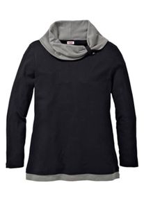 sheego Casual, Damen Shirt mit weitem Stehkragen, Grau / Schwarz