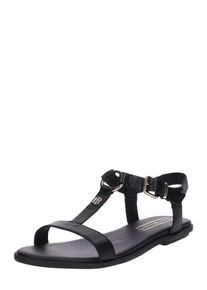 Tommy Hilfiger, Damen Sandale 'ELEVATED LEATHER FLAT SANDAL', Schwarz