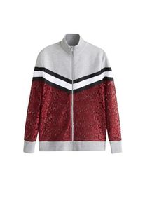 Mango, Damen Sweatshirt 'Mix-a', Graumeliert / Rubinrot / Schwarz / Wei&szlig;