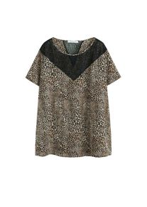 Violeta by Mango, Damen Bluse 'Lacepri', Beige / Hellbraun / Dunkelbraun / Schwarz
