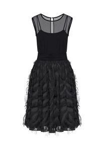 Apart, Damen Chiffonkleid mit Fransenband in Feder-Optik, Schwarz