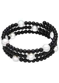 Valero Pearls, Damen Onyx-Armband mit Süßwasser-Zuchtperlen, Schwarz / Weiß