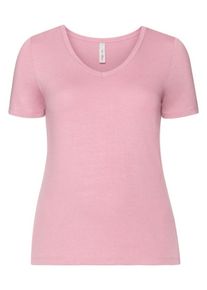 sheego Casual, Damen BASIC T-Shirt mit V-Ausschnitt, Rosa