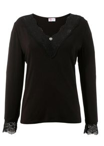 Turi Landhaus, Damen Trachtenshirt mit V-Ausschnitt, Schwarz