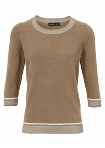 Heine, Damen Rundhalspullover 3/4-Arm, Camel / Wei&szlig;