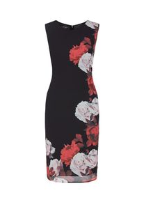 Apart, Damen Chiffonkleid mit Bludruck und Strasssteinen, Creme / Rot / Schwarz