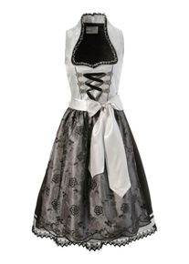 Marjo, Damen Dirndl midi mit Doppelschürze, Schwarz / Silber