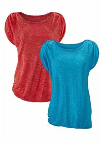 Lascana, Damen T-Shirts (2 Stück), Blaumeliert / Rotmeliert