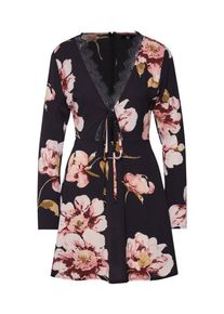 Missguided, Damen Kleid 'LONG SLEEVE LACE DETAIL SKATER DRESS', Rosa / Schwarz