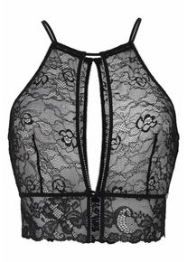 JETTE, Damen Spitzen-Top, Schwarz