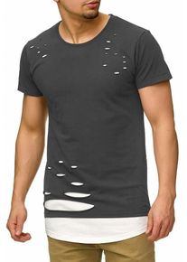 INDICODE JEANS, Herren T-Shirt 'Lund', Dunkelgrau / Wei&szlig;