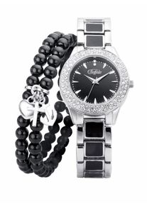 Buffalo, Damen Quarzuhr (Set, 2 tlg.), Schwarz / Silber