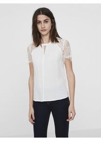 Véro Moda VERO MODA, Damen Spitzen-Oberteil mit kurzen Ärmeln, Weiß