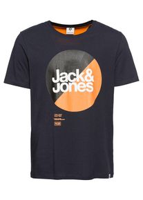 Jack & Jones JACK & JONES, Herren T-Shirt 'JCOLOGAN TEE CREW NECK ZAL', Dunkelblau / Hellorange / Schwarz / Wei&szlig;