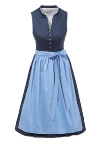 Marjo, Damen Dirndl midi mit modischem Stehkragen, Nachtblau / Hellblau