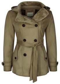 Roosevelt, Damen Kurzmantel mit abnehmbarer Kapuze + Gürtel, Khaki