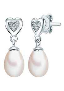 Valero Pearls, Damen Perlen-Ohrstecker 'Herz' mit Süßwasser-Zuchtperlen, Silber