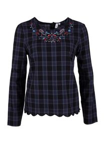 Q/S Designed By, Damen Bestickte Karobluse, Nachtblau / Schwarz