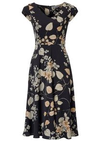 Heine, Damen Druckkleid mit Bludessin, Creme / Schwarz