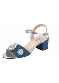 Heine, Damen Sandalette mit Schmucksteinen, Blue Denim