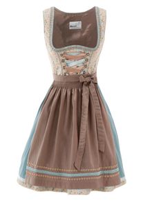 Marjo, Damen Dirndl kurz mit glänzender Schürze, Braun
