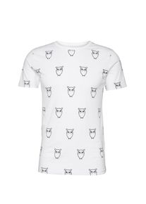 KnowledgeCotton Apparel, Herren T-Shirt 'All Over Big Owl', Wei&szlig;
