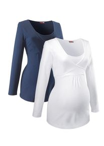 Neun Monate, Damen Stillshirt (Packung, 2 Stück), Blau / Weiß