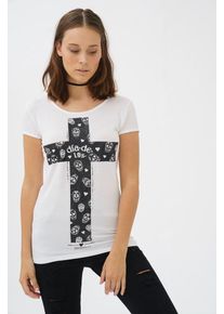 Trueprodigy, Damen T-Shirt 'Susan', Dunkelgrau / Weiß