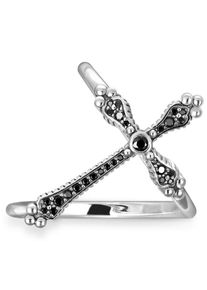 Thomas Sabo, Damen Silberring 'Royalty Kreuz Schwarze Steine, TR2143-643-11', Schwarz / Silber