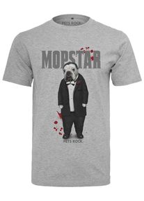 Mister Tee, Herren T-Shirt 'Petsrock Dogfather', Graumeliert / Feuerrot / Schwarz